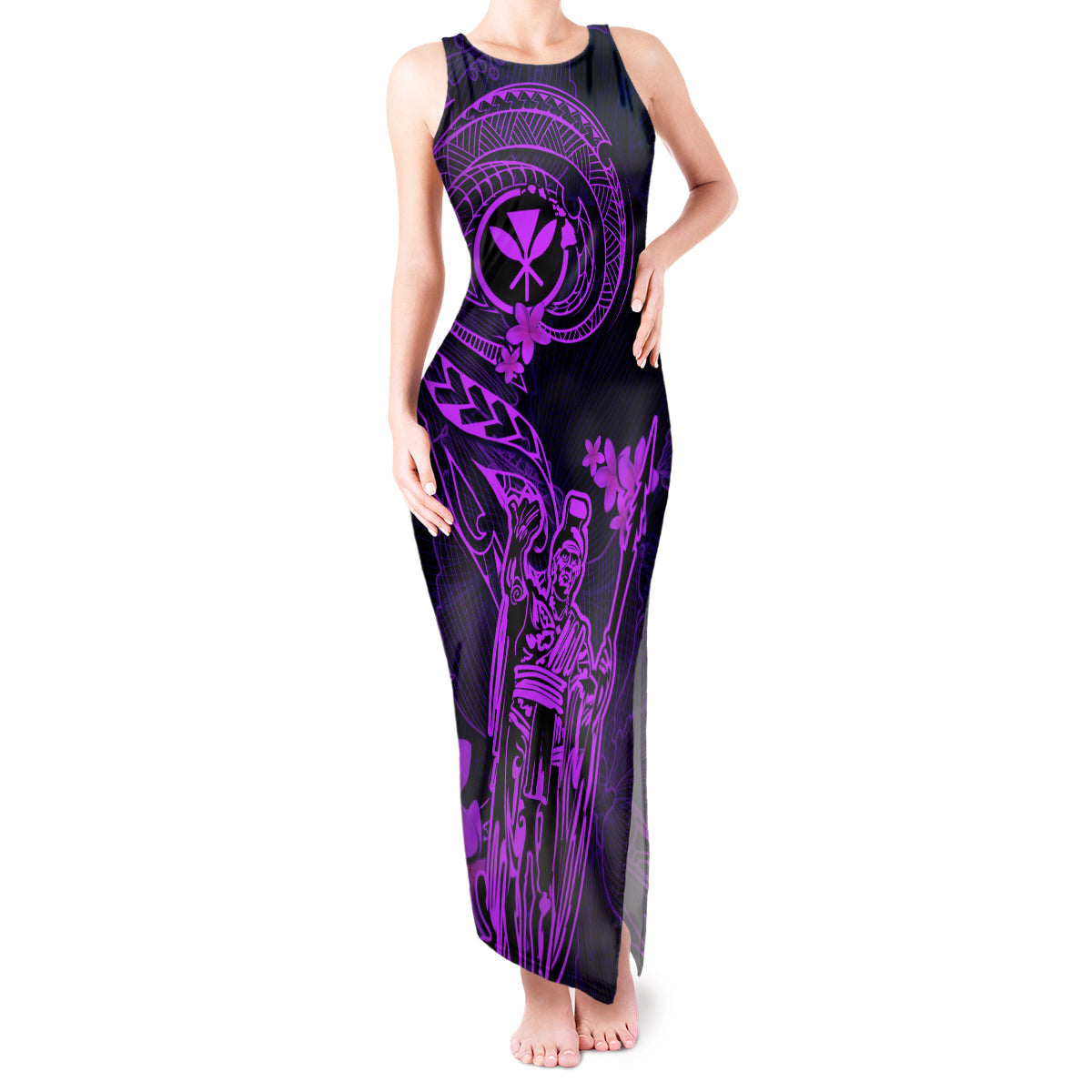 Hawaii Tank Maxi Dress King Kamehameha Mix Polynesian Plumeria Purple Version LT14 Women Purple - Polynesian Pride