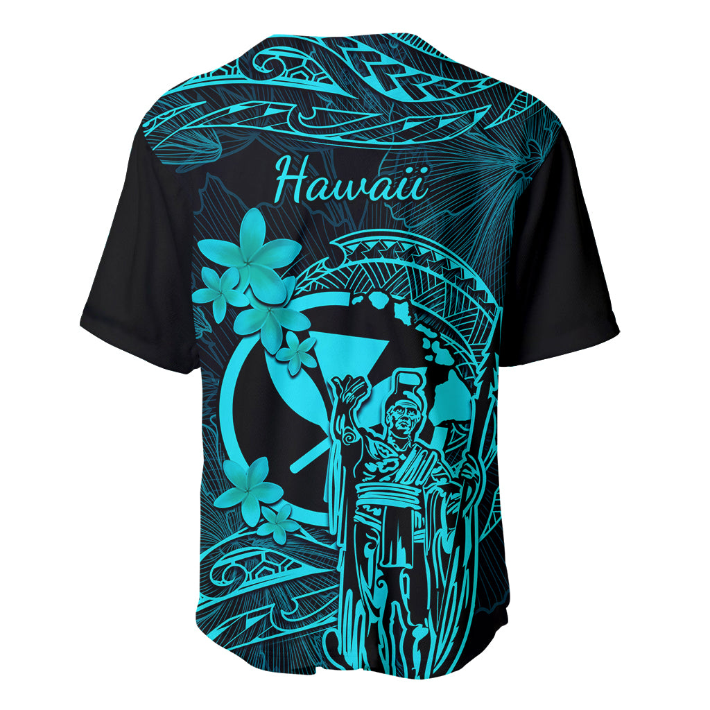 Hawaii Baseball Jersey King Kamehameha Mix Polynesian Plumeria Turquoise Version LT14 - Polynesian Pride