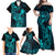 Hawaii Family Matching Off Shoulder Maxi Dress and Hawaiian Shirt King Kamehameha Mix Polynesian Plumeria Turquoise Version LT14 - Polynesian Pride