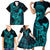 Hawaii Family Matching Short Sleeve Bodycon Dress and Hawaiian Shirt King Kamehameha Mix Polynesian Plumeria Turquoise Version LT14 - Polynesian Pride