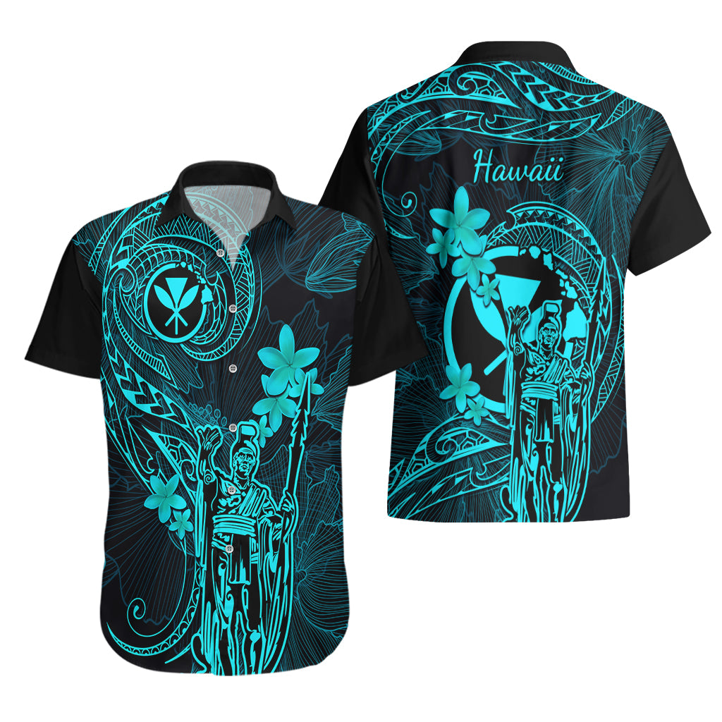 Hawaii Hawaiian Shirt King Kamehameha Mix Polynesian Plumeria Turquoise Version LT14 - Polynesian Pride