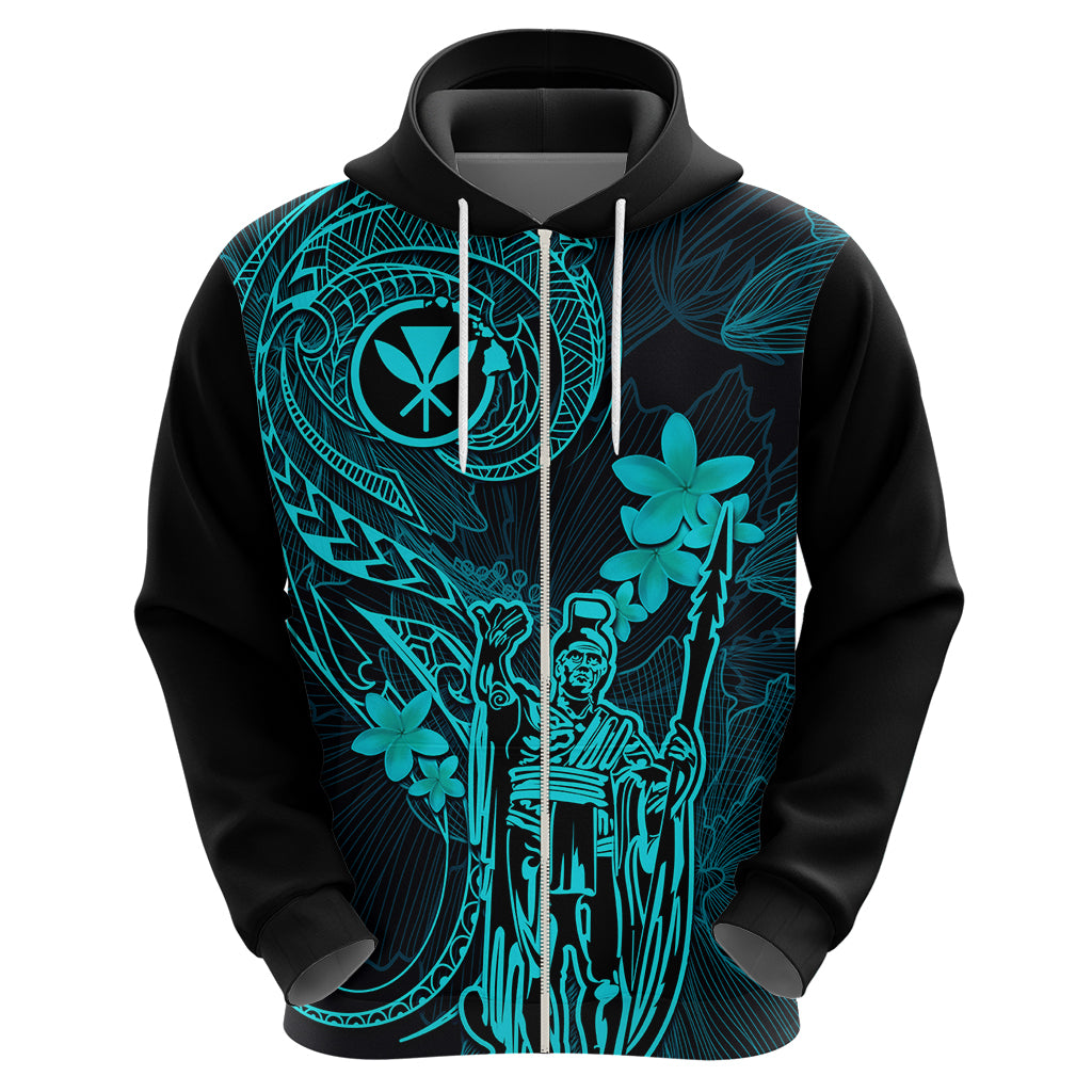 Hawaii Hoodie King Kamehameha Mix Polynesian Plumeria Turquoise Version LT14 - Polynesian Pride