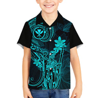 Hawaii Kid Hawaiian Shirt King Kamehameha Mix Polynesian Plumeria Turquoise Version LT14 - Polynesian Pride