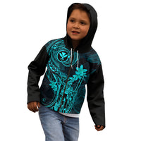 Hawaii Kid Hoodie King Kamehameha Mix Polynesian Plumeria Turquoise Version LT14 - Polynesian Pride