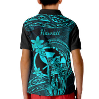 Hawaii Kid Polo Shirt King Kamehameha Mix Polynesian Plumeria Turquoise Version LT14 - Polynesian Pride