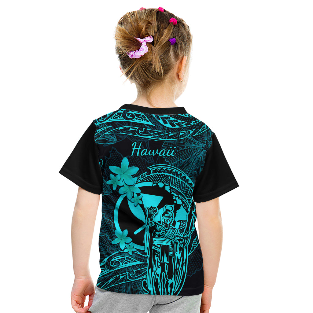 Hawaii Kid T Shirt King Kamehameha Mix Polynesian Plumeria Turquoise Version LT14 - Polynesian Pride