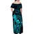 Hawaii Off Shoulder Maxi Dress King Kamehameha Mix Polynesian Plumeria Turquoise Version LT14 - Polynesian Pride