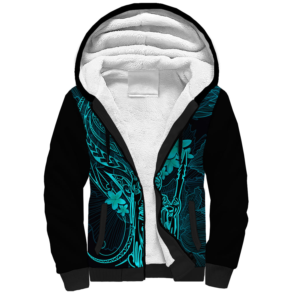 Hawaii Sherpa Hoodie King Kamehameha Mix Polynesian Plumeria Turquoise Version LT14 Unisex Turquoise - Polynesian Pride