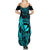 Hawaii Summer Maxi Dress King Kamehameha Mix Polynesian Plumeria Turquoise Version LT14 - Polynesian Pride