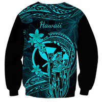 Hawaii Sweatshirt King Kamehameha Mix Polynesian Plumeria Turquoise Version LT14 - Polynesian Pride