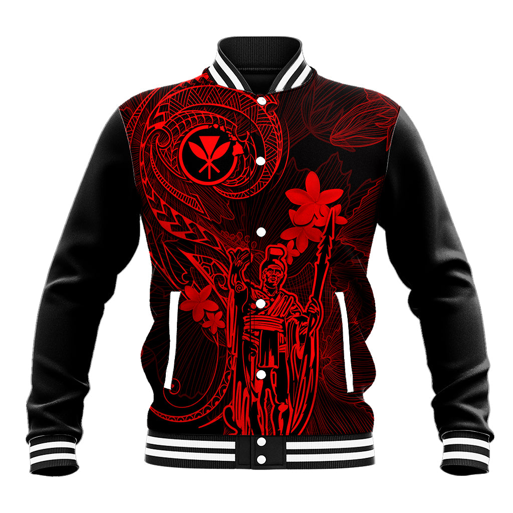 Hawaii Baseball Jacket King Kamehameha Mix Polynesian Plumeria Red Version LT14 Unisex Red - Polynesian Pride