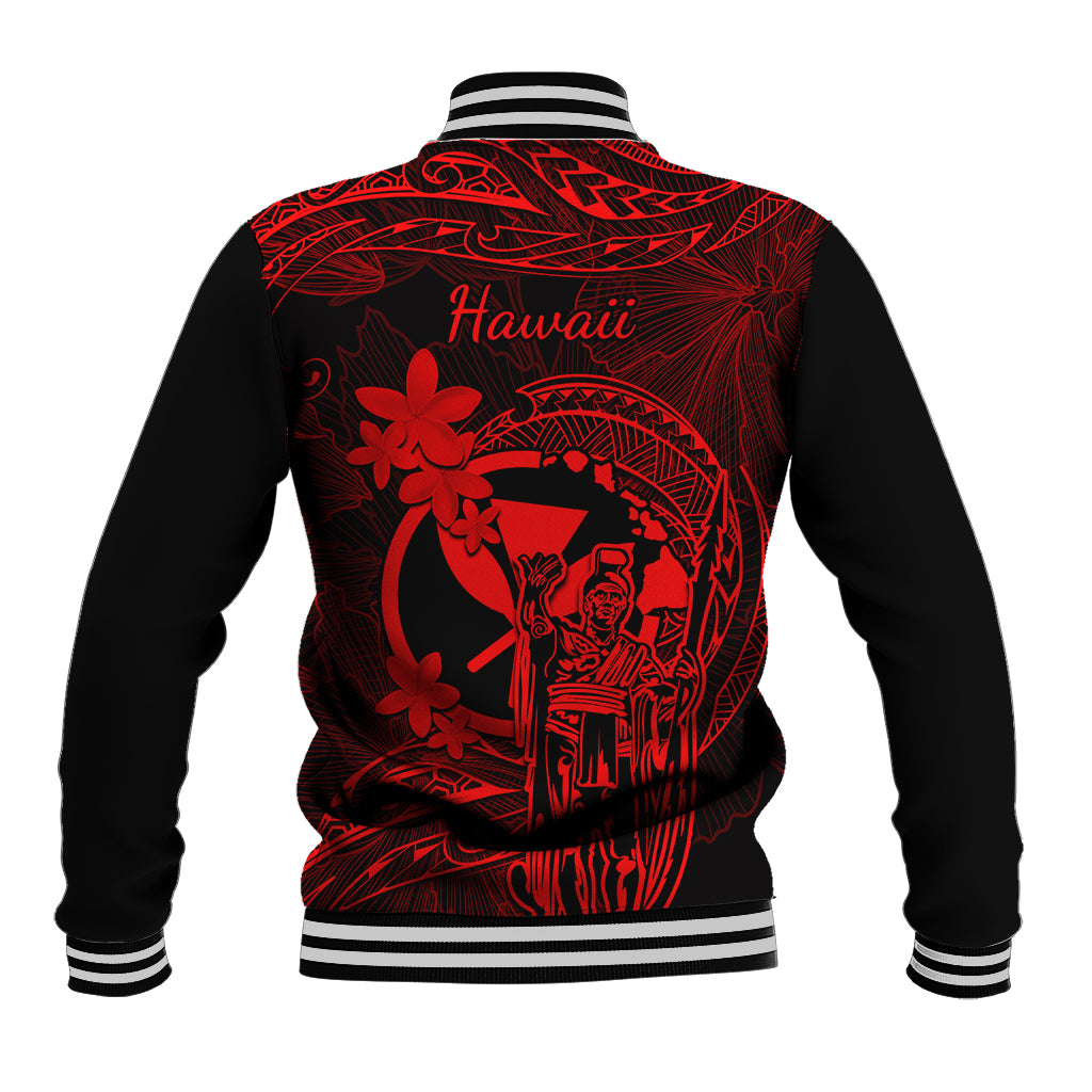 Hawaii Baseball Jacket King Kamehameha Mix Polynesian Plumeria Red Version LT14 - Polynesian Pride