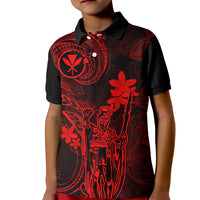 Hawaii Kid Polo Shirt King Kamehameha Mix Polynesian Plumeria Red Version LT14 Kid Red - Polynesian Pride