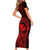 Hawaii Short Sleeve Bodycon Dress King Kamehameha Mix Polynesian Plumeria Red Version LT14 - Polynesian Pride