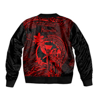 Hawaii Sleeve Zip Bomber Jacket King Kamehameha Mix Polynesian Plumeria Red Version LT14 - Polynesian Pride