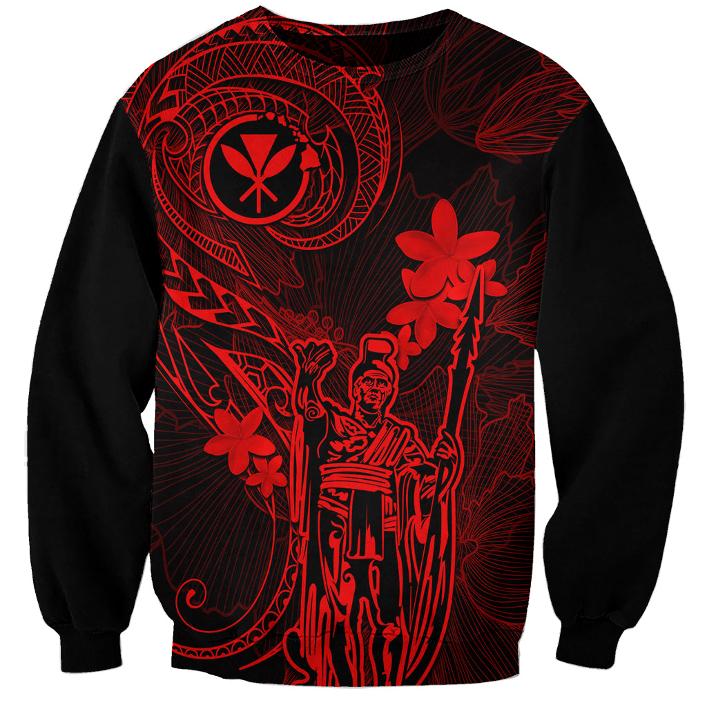 Hawaii Sweatshirt King Kamehameha Mix Polynesian Plumeria Red Version LT14 Unisex Red - Polynesian Pride