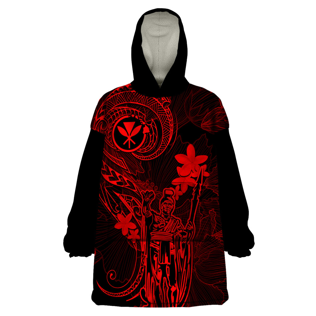 Hawaii Wearable Blanket Hoodie King Kamehameha Mix Polynesian Plumeria Red Version LT14 One Size Red - Polynesian Pride