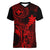 Hawaii Women V Neck T Shirt King Kamehameha Mix Polynesian Plumeria Red Version LT14 Female Red - Polynesian Pride