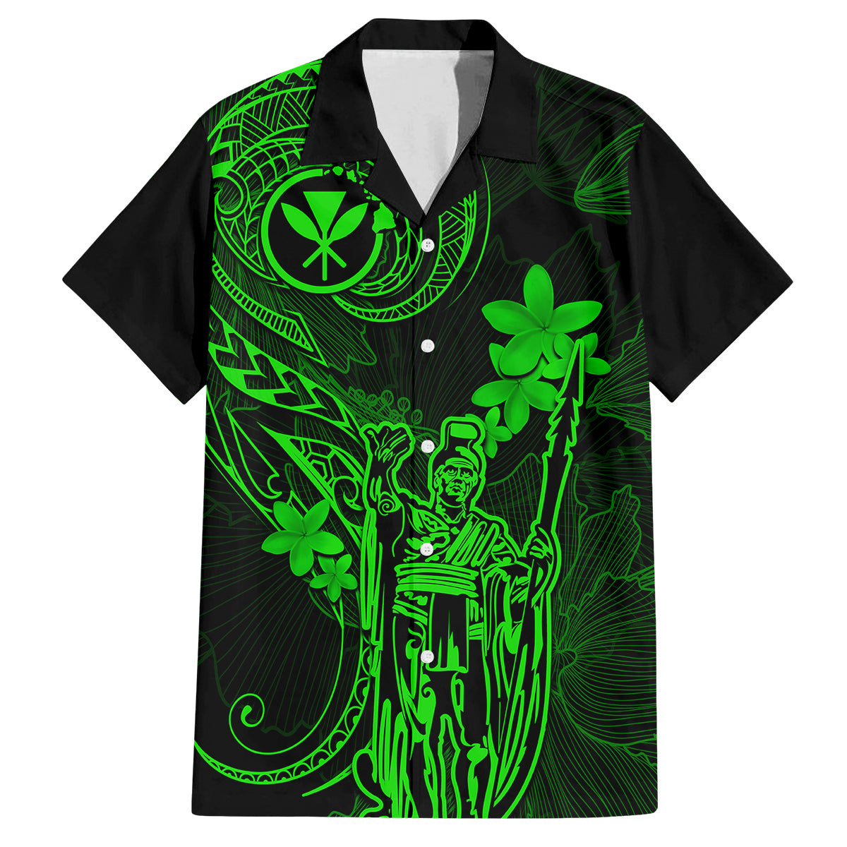 Hawaii Family Matching Long Sleeve Bodycon Dress and Hawaiian Shirt King Kamehameha Mix Polynesian Plumeria Green Version LT14 Dad's Shirt - Short Sleeve Green - Polynesian Pride