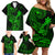 Hawaii Family Matching Off Shoulder Short Dress and Hawaiian Shirt King Kamehameha Mix Polynesian Plumeria Green Version LT14 - Polynesian Pride