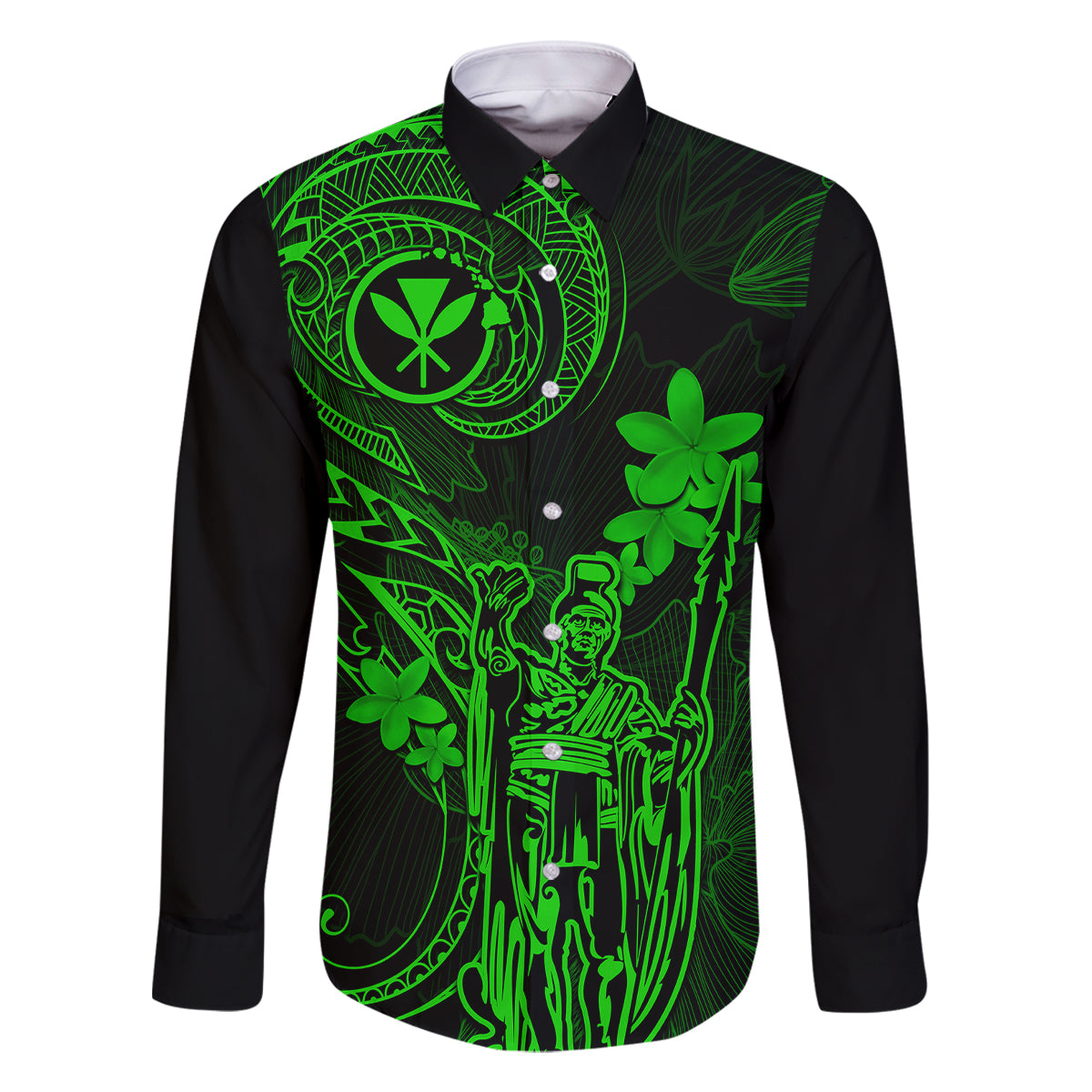 Hawaii Family Matching Summer Maxi Dress and Hawaiian Shirt King Kamehameha Mix Polynesian Plumeria Green Version LT14 Son's Shirt Green - Polynesian Pride