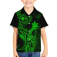 Hawaii Kid Hawaiian Shirt King Kamehameha Mix Polynesian Plumeria Green Version LT14 - Polynesian Pride