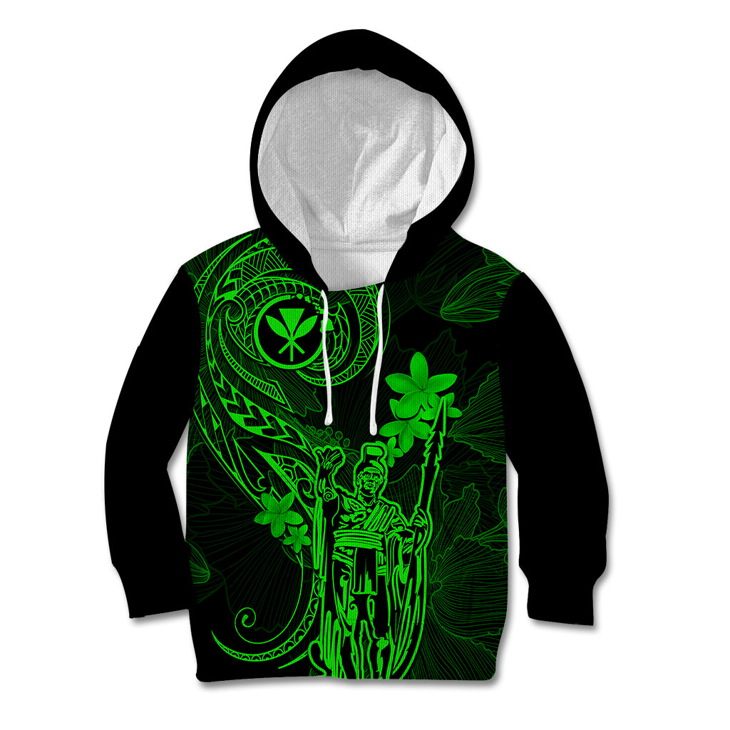 Hawaii Kid Hoodie King Kamehameha Mix Polynesian Plumeria Green Version LT14 Green - Polynesian Pride