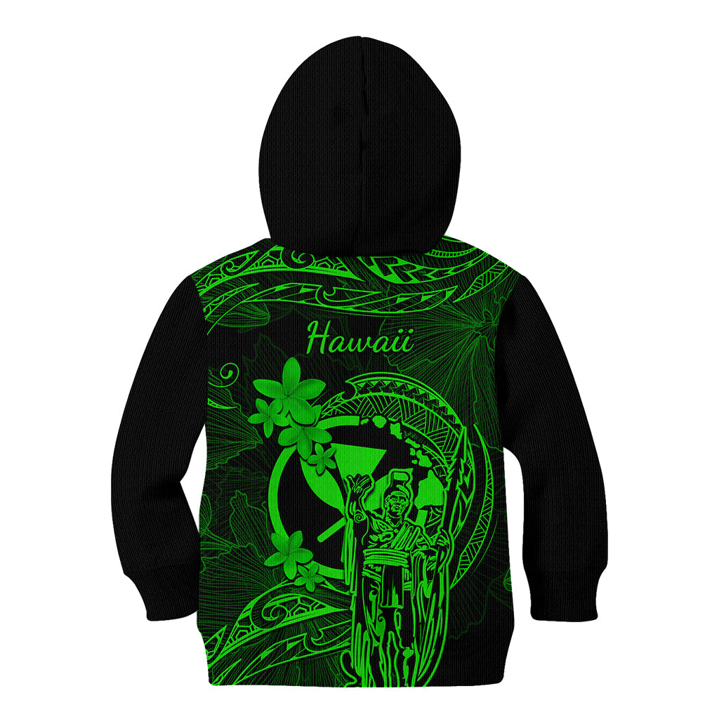 Hawaii Kid Hoodie King Kamehameha Mix Polynesian Plumeria Green Version LT14 - Polynesian Pride