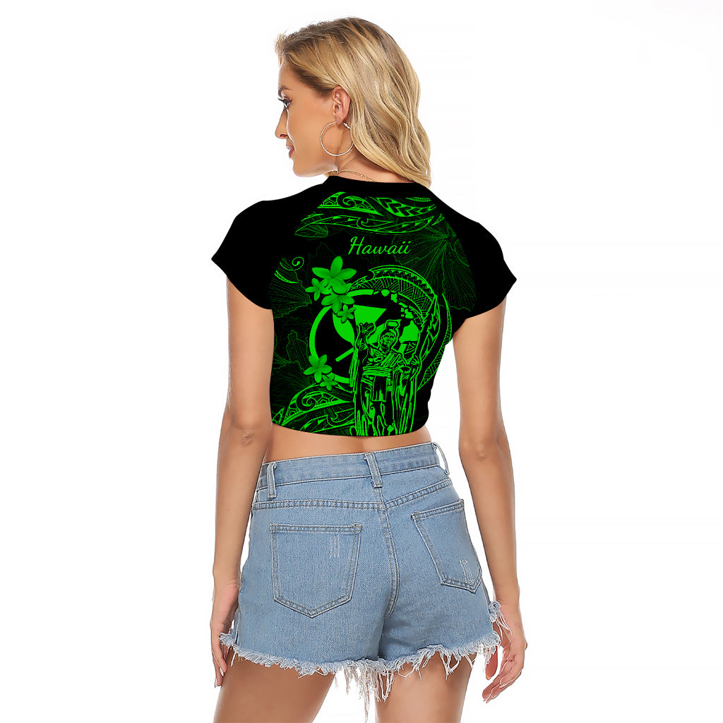 Hawaii Raglan Cropped T Shirt King Kamehameha Mix Polynesian Plumeria Green Version LT14 - Polynesian Pride