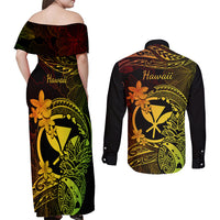 Hawaii Couples Matching Off Shoulder Maxi Dress and Long Sleeve Button Shirts Pineapple Mix Polynesian Plumeria Reggae Version LT14 - Polynesian Pride