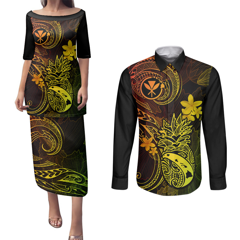 Hawaii Couples Matching Puletasi Dress and Long Sleeve Button Shirts Pineapple Mix Polynesian Plumeria Reggae Version LT14 Reggae - Polynesian Pride