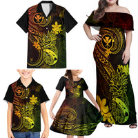 Hawaii Family Matching Off Shoulder Maxi Dress and Hawaiian Shirt Pineapple Mix Polynesian Plumeria Reggae Version LT14 - Polynesian Pride
