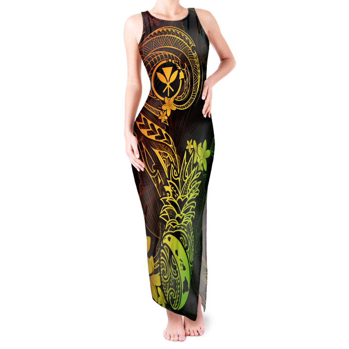 Hawaii Tank Maxi Dress Pineapple Mix Polynesian Plumeria Reggae Version LT14 Women Reggae - Polynesian Pride