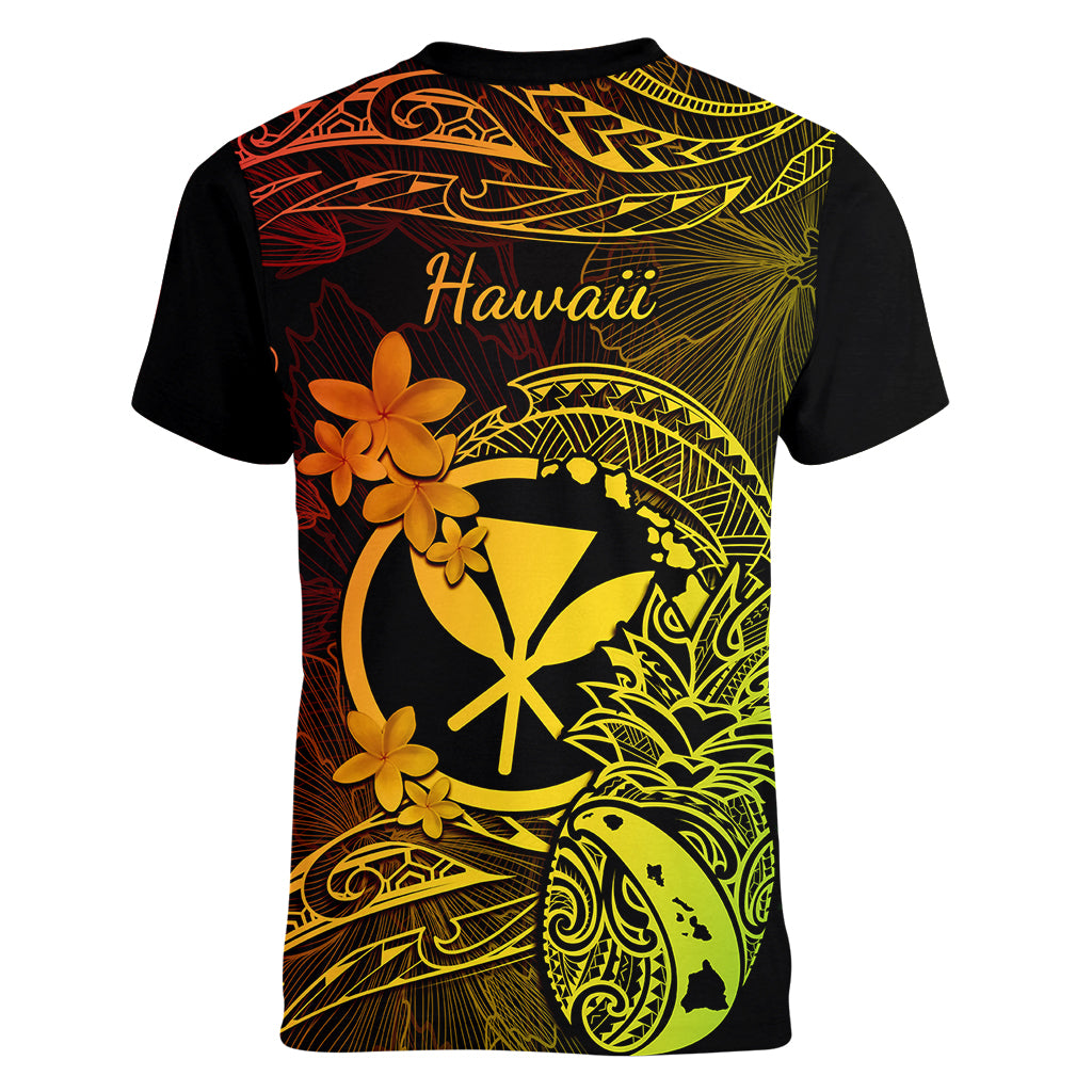 Hawaii Women V Neck T Shirt Pineapple Mix Polynesian Plumeria Reggae Version LT14 - Polynesian Pride