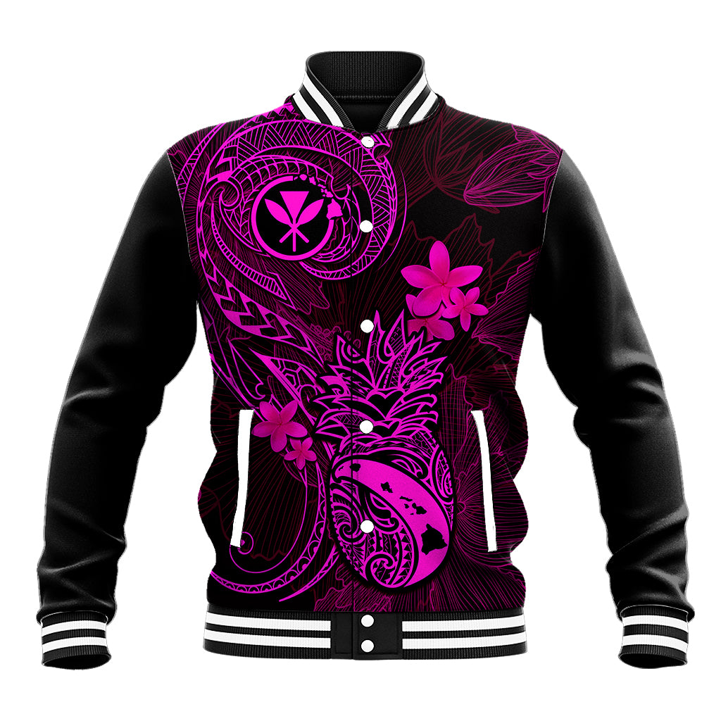 Hawaii Baseball Jacket Pineapple Mix Polynesian Plumeria Pink Version LT14 Unisex Pink - Polynesian Pride