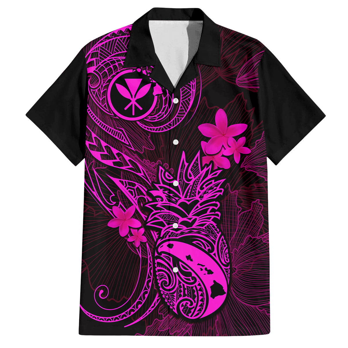Hawaii Family Matching Mermaid Dress and Hawaiian Shirt Pineapple Mix Polynesian Plumeria Pink Version LT14 Dad's Shirt - Short Sleeve Pink - Polynesian Pride
