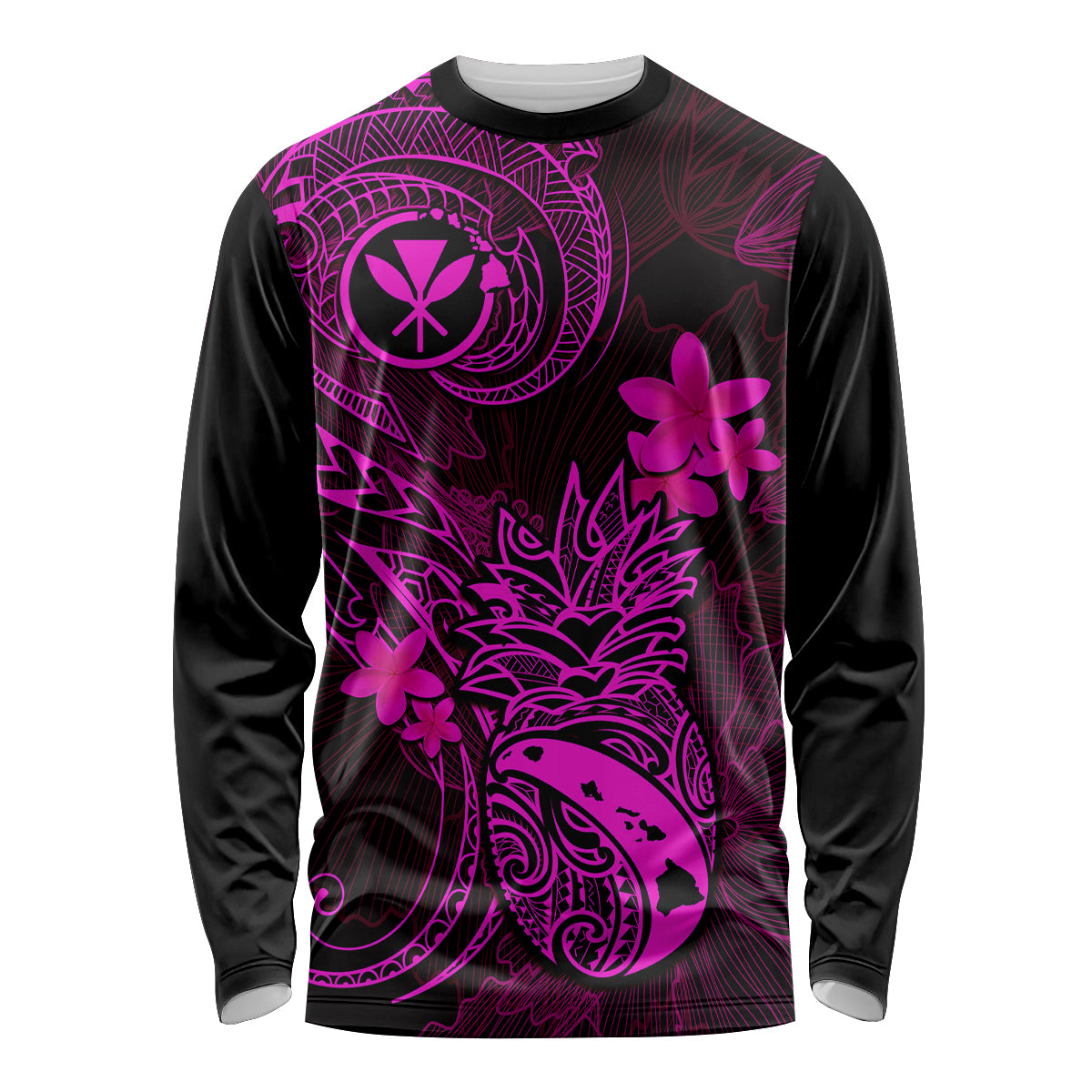 Hawaii Long Sleeve Shirt Pineapple Mix Polynesian Plumeria Pink Version LT14 Unisex Pink - Polynesian Pride