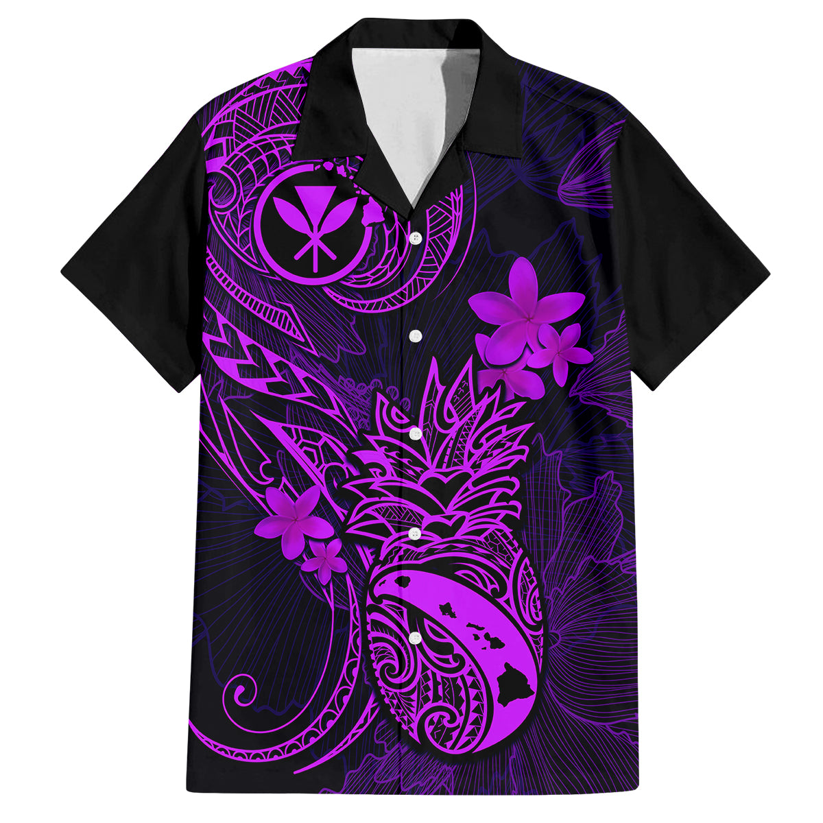 Hawaii Family Matching Off Shoulder Short Dress and Hawaiian Shirt Pineapple Mix Polynesian Plumeria Purple Version LT14 Dad's Shirt - Short Sleeve Purple - Polynesian Pride