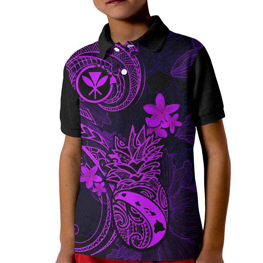 Hawaii Kid Polo Shirt Pineapple Mix Polynesian Plumeria Purple Version LT14 Kid Purple - Polynesian Pride