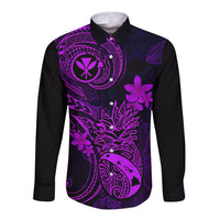 Hawaii Long Sleeve Button Shirt Pineapple Mix Polynesian Plumeria Purple Version LT14 Unisex Purple - Polynesian Pride