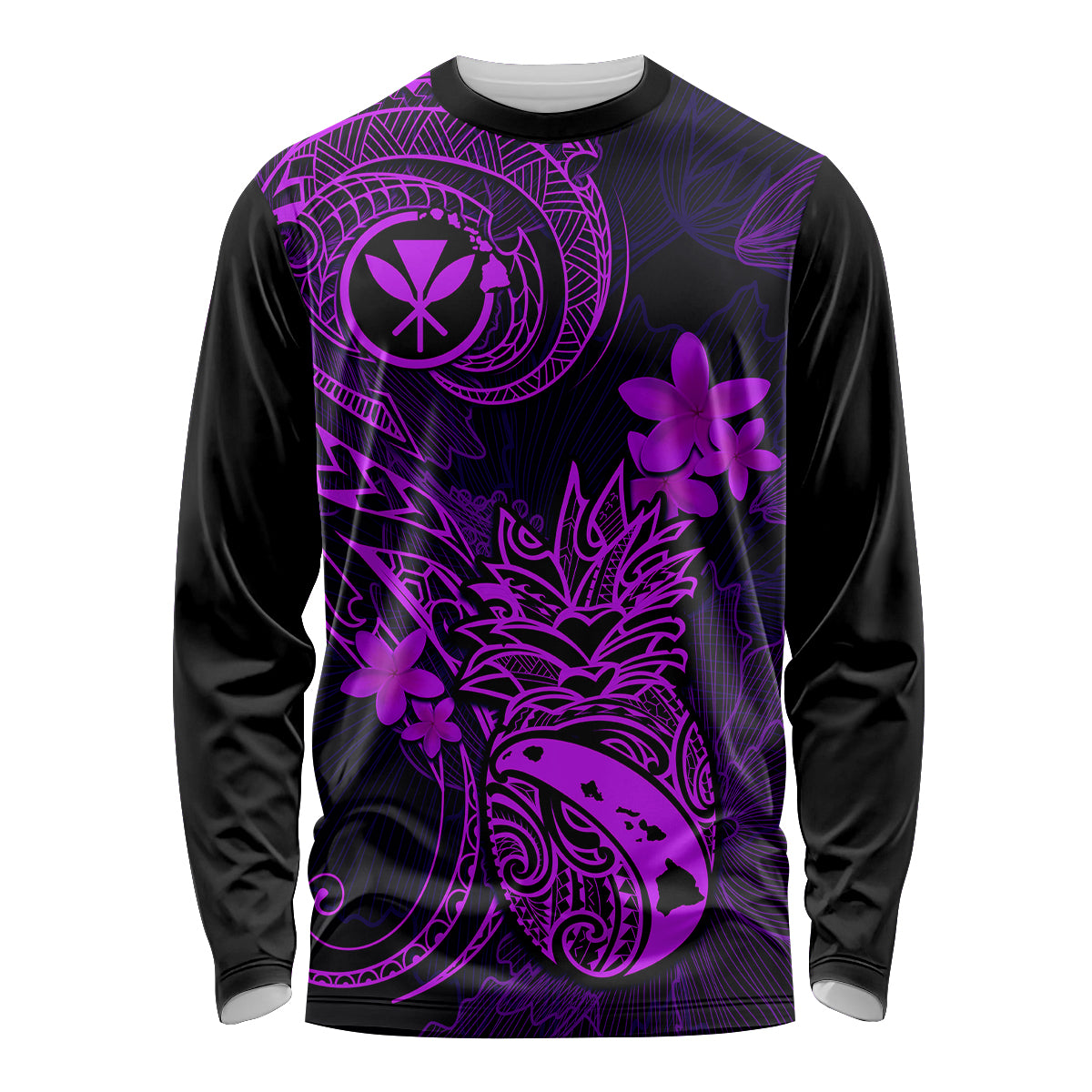 Hawaii Long Sleeve Shirt Pineapple Mix Polynesian Plumeria Purple Version LT14 Unisex Purple - Polynesian Pride