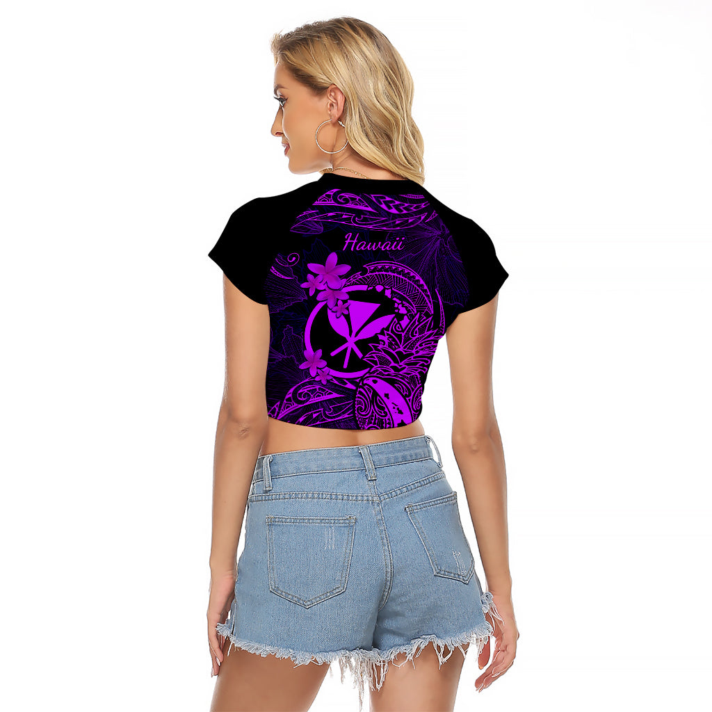 Hawaii Raglan Cropped T Shirt Pineapple Mix Polynesian Plumeria Purple Version LT14 - Polynesian Pride