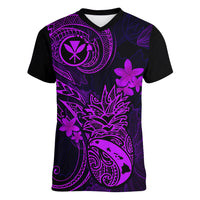Hawaii Women V Neck T Shirt Pineapple Mix Polynesian Plumeria Purple Version LT14 Female Purple - Polynesian Pride