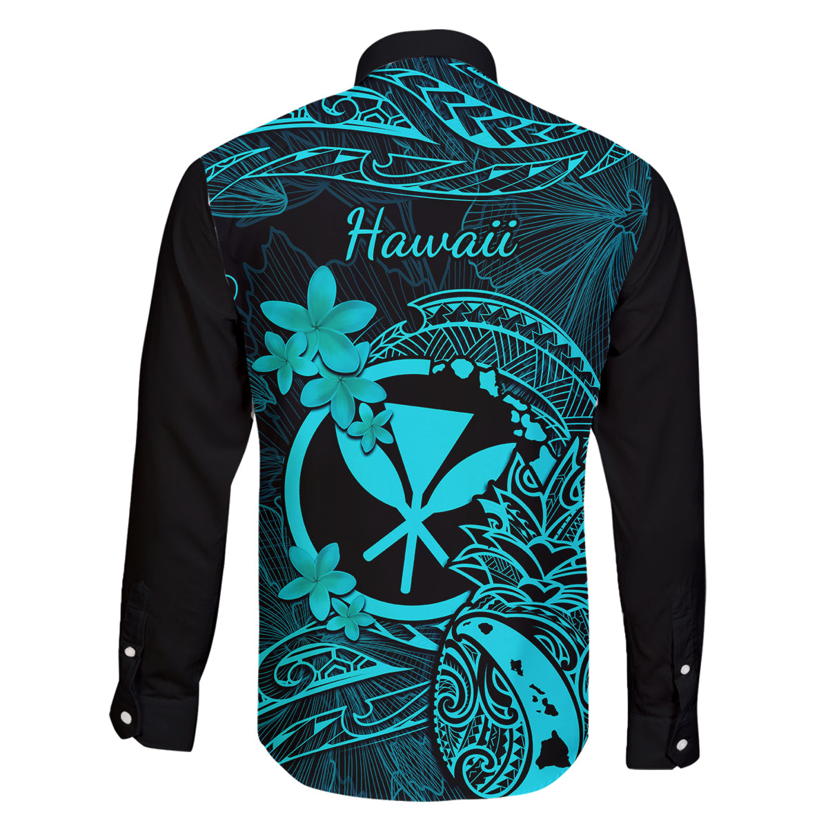 Hawaii Family Matching Long Sleeve Bodycon Dress and Hawaiian Shirt Pineapple Mix Polynesian Plumeria Turquoise Version LT14 - Polynesian Pride
