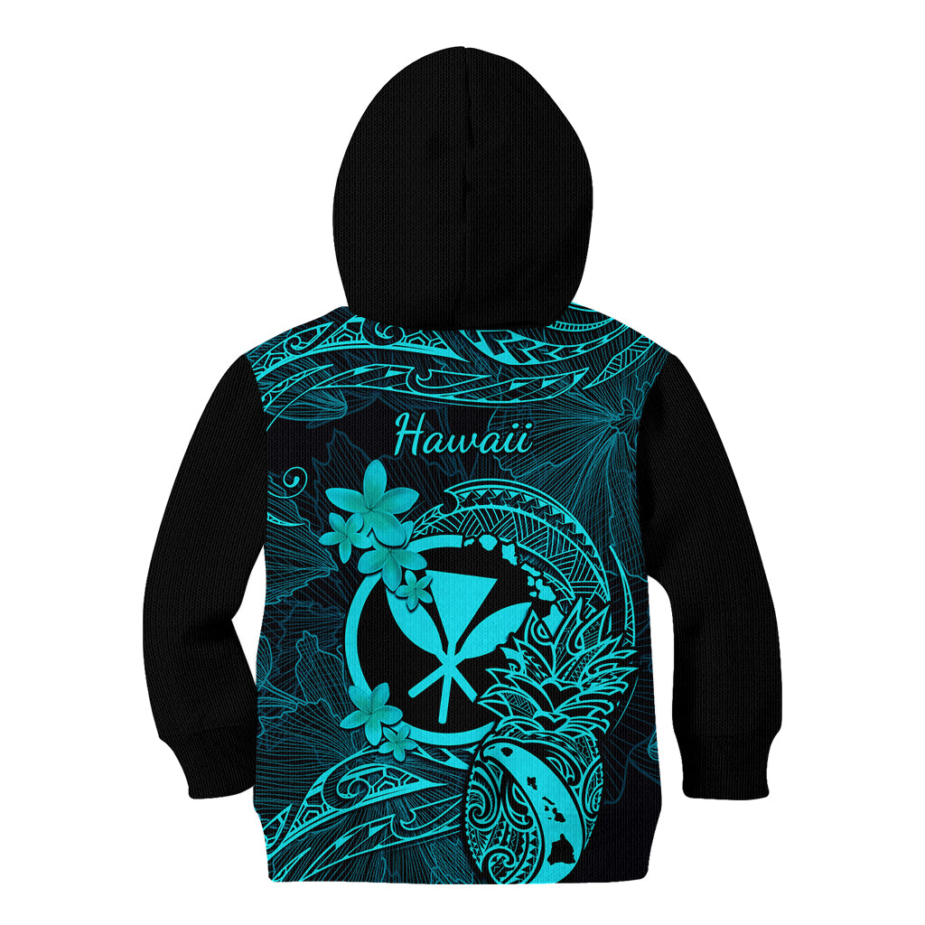 Hawaii Kid Hoodie Pineapple Mix Polynesian Plumeria Turquoise Version LT14 - Polynesian Pride