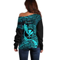 Hawaii Off Shoulder Sweater Pineapple Mix Polynesian Plumeria Turquoise Version LT14 - Polynesian Pride