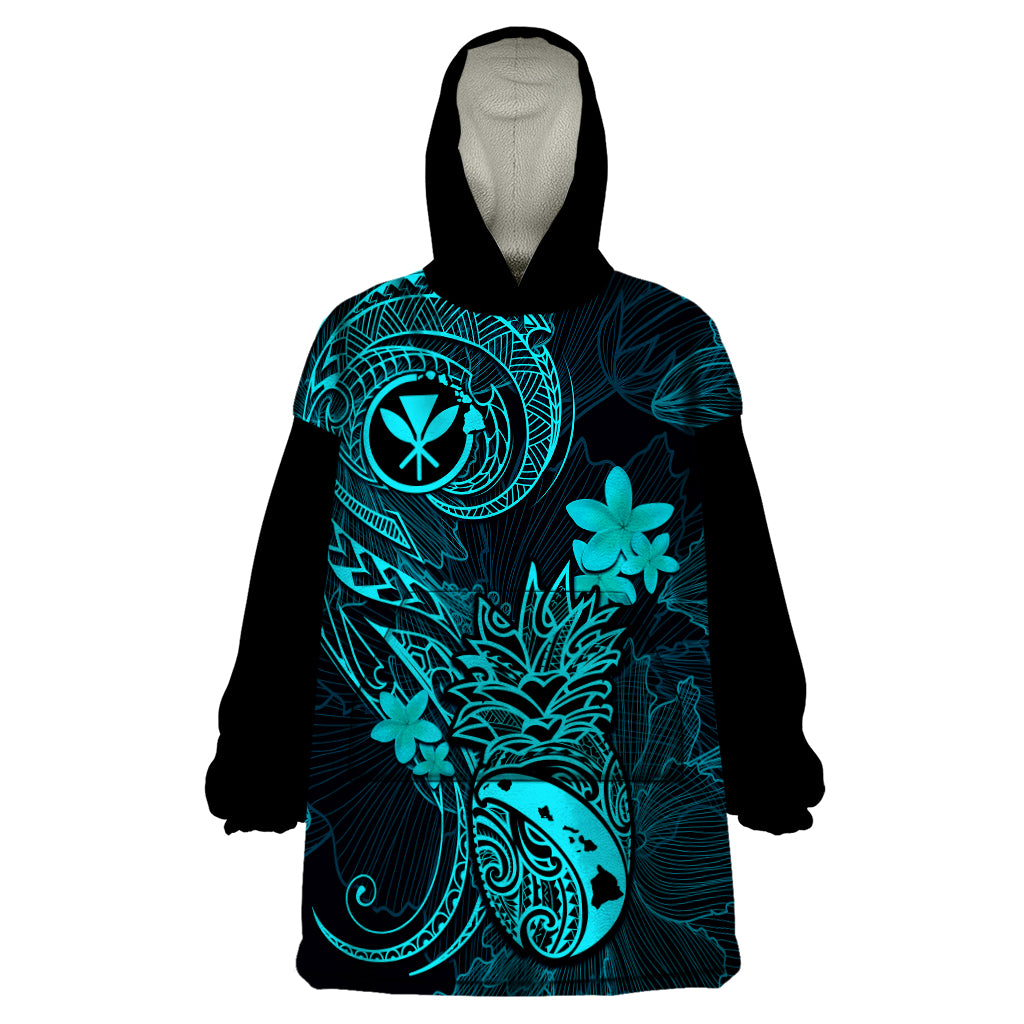 Hawaii Wearable Blanket Hoodie Pineapple Mix Polynesian Plumeria Turquoise Version LT14 One Size Turquoise - Polynesian Pride