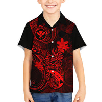 hawaii-family-matching-long-sleeve-bodycon-dress-and-hawaiian-shirt-pineapple-mix-polynesian-plumeria-red-version