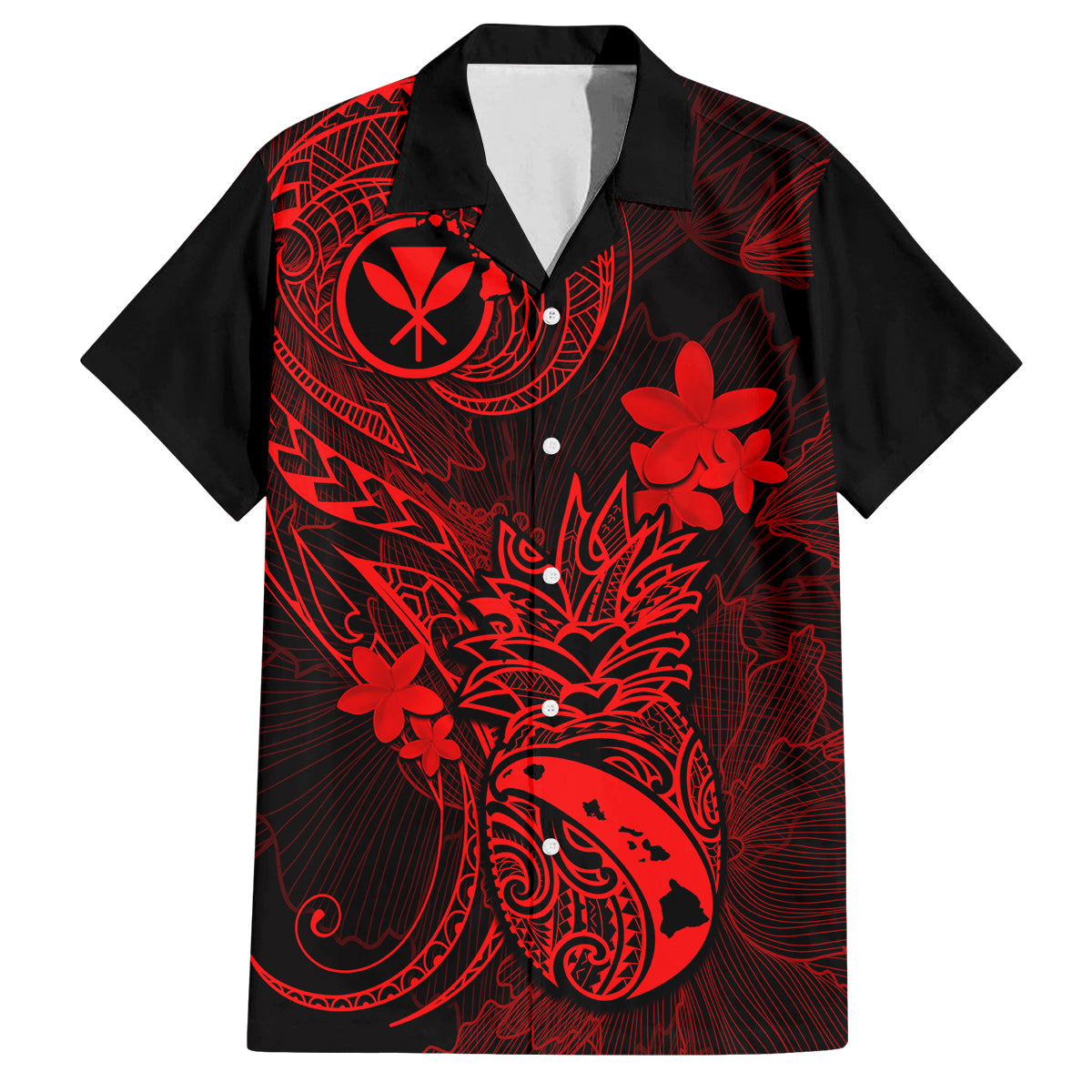 Hawaii Family Matching Mermaid Dress and Hawaiian Shirt Pineapple Mix Polynesian Plumeria Red Version LT14 Dad's Shirt - Short Sleeve Red - Polynesian Pride