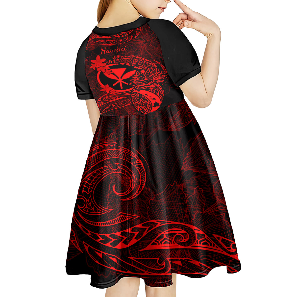 Hawaii Kid Short Sleeve Dress Pineapple Mix Polynesian Plumeria Red Version LT14 - Polynesian Pride